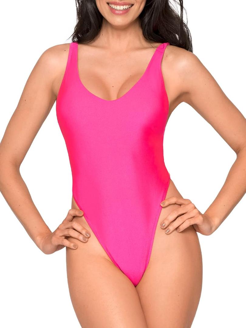 RELLECIGA Women's One Piece Thong Swimsuit (Large), Pink