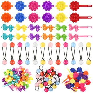 Giegxin 60 Pcs Self Hinge Hair Barrettes Ball Bubble Hair Accessories for Girls Set Plastic Girls Barrettes Clips Assorted Elastic Ponytail Holder Toddler Ball Ties(ovely Style)