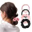 4Pcs Satin Silk Scrunchies for Women, Satin Hair Ties No Damage 2 Big & 2 Small, Soft Non-Slip Sleepy Tie Scrunchie (Fashion Black & Pink)