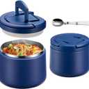 14oz Insulated Vacuum Food Jar with Buckle Lid,Soup Thermo for Hot Food Kids,Wide Mouth Leakproof Stainless Steel Lunch Container with Spoon-Blue