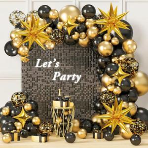 AivaToba Black and Gold Balloon Arch Kit, 126PCS Black and Gold Party Decorations for 2026 Graduation, Anniversary, Wedding, Prom, Retirement, Bachelorette, Birthday Decorations for Men Women