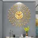 FLEBLE Large Wall Clocks for Living Room Decor Big Modern Silent Wall Clock Battery Operated Non-Ticking for Office Kitchen Bedroom Home Decorative Round Gold Metal Crystal Wall Watch for Indoor (27.5 inch)