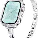 Missair Bands Compatible for Apple Watch Band 40mm 41mm 44mm 45mm with Screen Protector Case, Slim Metal Dressy Jewelry Bracelet Strap with Bling Diamond Cover for iWatch Series 9 8 7 6 5 4 for Women (Silver)