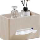 Tissue Box Cover Rectangle with Storage Tray, PU Leather Tissue Holder for Bathroom Vanity Countertop Night Stands Bedroom Office Desk, Stylish Rectangular Tissue Box Holder (Beige)