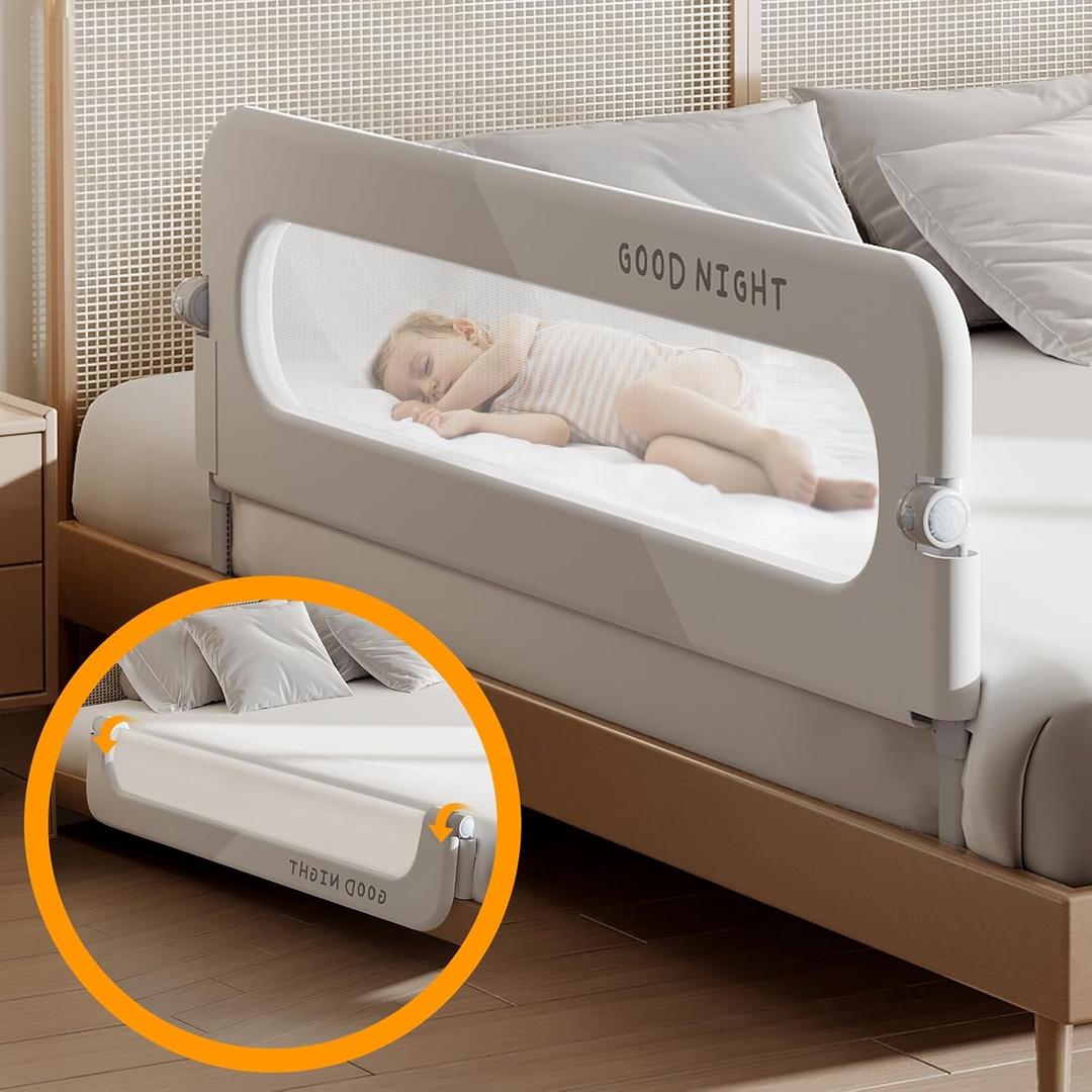 Foldable Toddler Bed Rails - Kids Guard Bumper for Crib Safe Bed Side Rail for Twin Queen King Full Size Beds 32inch (Grey(32inch))
