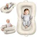 Baby Lounger Pillow : 3-in-1 Infant Lounger Pillow for Newborn 0-24 Months, Portable Tummy Time Mat for Home and Travel, Breathable & Soft Baby Seat for Baby, Babies Essentials Gifts, Off-White (Beige)
