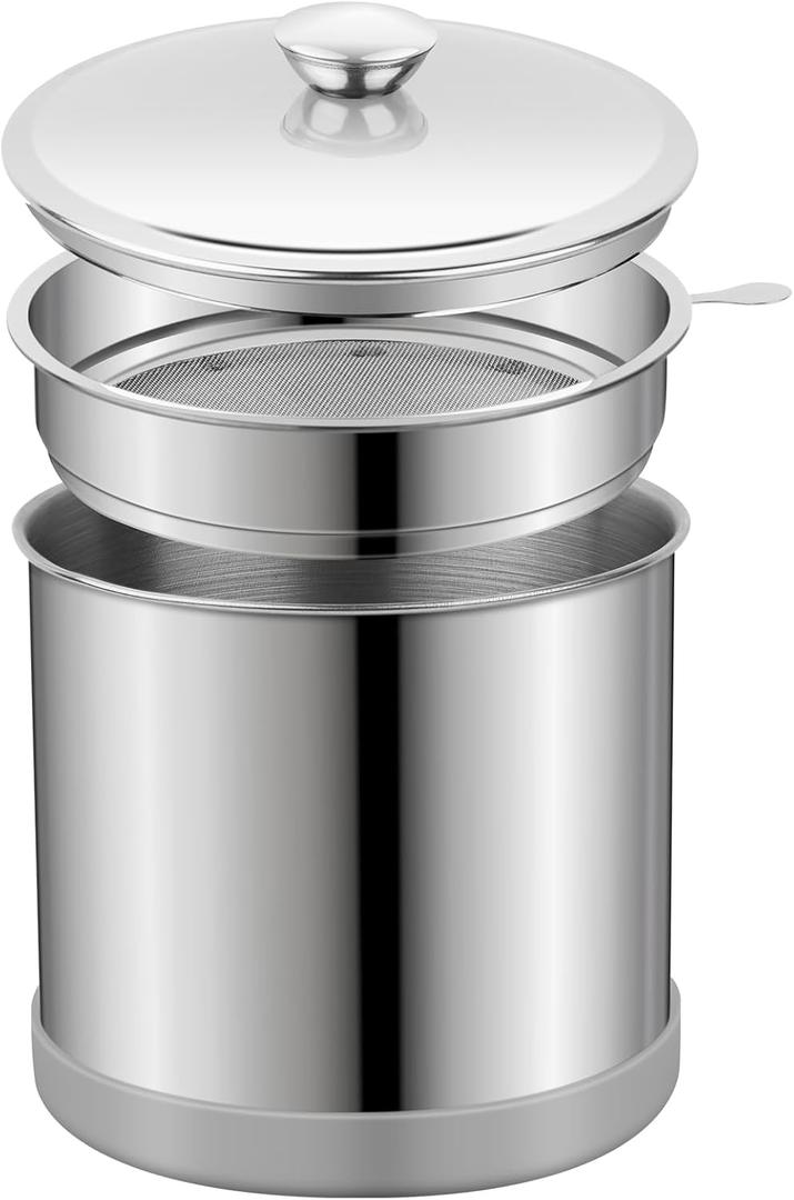 Ohtomber 1.2L Bacon Grease Saver Container with Fine Mesh Strainer and Non-slip Silicone, Cooking Oil Keeper Grease Fat Storage Filter Container for Kitchen, Used Oil Holder Pot
