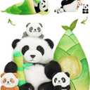 OUOZZZ Panda Stuffed Animals with 3 Babies Inside Panda Bear Plush Toys with 19" Bamboo Shoot Bag - Birthday&Valentines Stuffed Animals Gift for Girls Boys Toddler