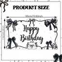 Coquette Birthday Decorations Black Bow Happy Birthday Backdrop Black Bow Bday Decorations Girls Women Photography Backgrounds, 5.9 * 3.6Ft