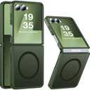FNDMIL Magnetic for Samsung Galaxy Z Flip 7 Case [Compatible with MagSafe][Anti-Fingerprint][Military Grade Drop Proof] Translucent Hard Back&Soft Silicone Bumper for Flip 7 Phone Case,Forest Green