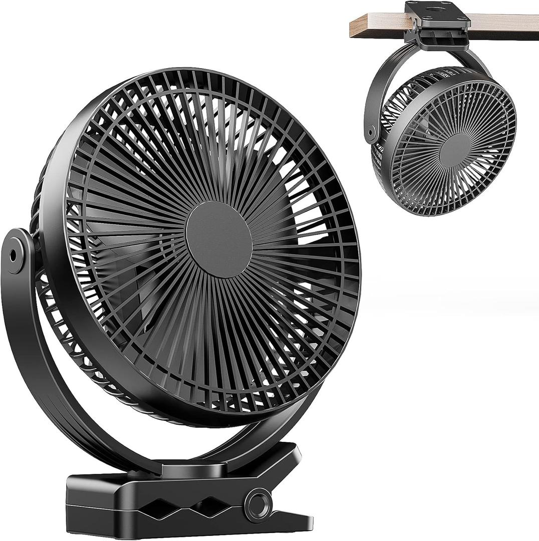 ATEngeus USB Desk Fan, Rechargeable Portable Fan, 8-Inch Clip on Fan, 10000mAh Stroller Fan, 4 Speeds Strong Airflow, 720 Rotation, with Sturdy Clamp, Suitable for home, office and stroller (TF-29B-8'')