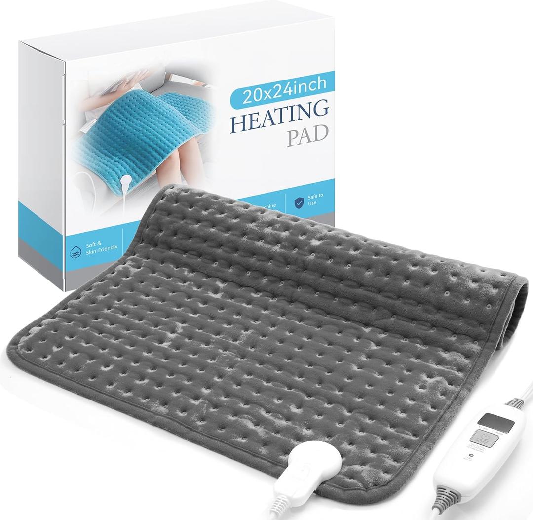 Electric Heating Pad for Back Pain Relief & Cramps - 6 Heat Settings,Auto Shut Off,Moist Heat Options,Portable Heated Pads for Neck/Shoulder Machine Washable Gift for Men Women,Grey,20"x24"