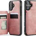 Vinich for iPhone 16 Wallet Case with Card Holder, RFID Blocking Credit Slots Kickstand Shockproof Phone Cover Fit for iPhone 16 6.1" Rose Pink