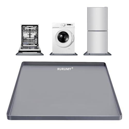 Silicone Washing Machine Mat 27x27 Inch for Small Compact Washer Dryer Waterproof Drain Pan Drip Tray with Raised Edge, Non-Slip Floor Leak Protector Flexible Soft Pads for Laundry Room, Gray