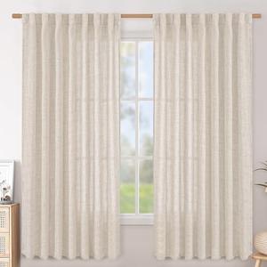BGment Linen Curtains 63 Inch Length 2 Panels for Living Room, Back Tab Textured Window Drapes Light Filtering for Bedroom Dining Room Farmhouse Laundry Rod Pocket, 60 Inch Wide Each Panel