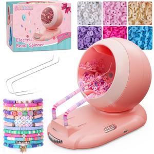 ETUDAW Bead Spinner, Rechargeable Electric Clay Bead Spinner Kit for Bracelet Making, Beginner Clay Beads Kit with Dual Needles and Adjustable Speed, Gift for Holidays, Birthdays (Pink)