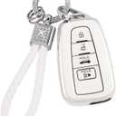 PIFOOG Key Fob Cover for Toyota Camry RAV4 Corolla C-HR Avalon Highlander Prius Smart Keys Case Shell Protector Bling Keychain Accessories 4 Button TPU Girly Women White Silver