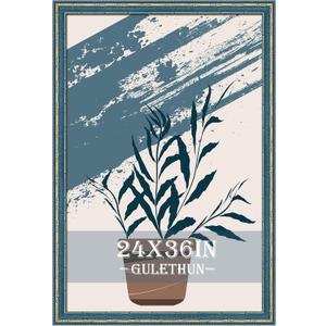 GULETHUN 24x36 Picture Frame Blue Gold - Vintage Photo Frame 24 by 36, Retro Home Decor Wall Hanging Gallery Frames, Sturdy, Plexiglass, Antique Ornate Poster Frame for Vertical & Horizontal Display