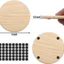 12 PCS Unfinished Round Wood Coasters, SIJDIEE 4 Inch Blank Wooden Coaster Crafts with Non-Slip Silicon Dots for DIY Stained Painting Wood Engraving Home Decoration
