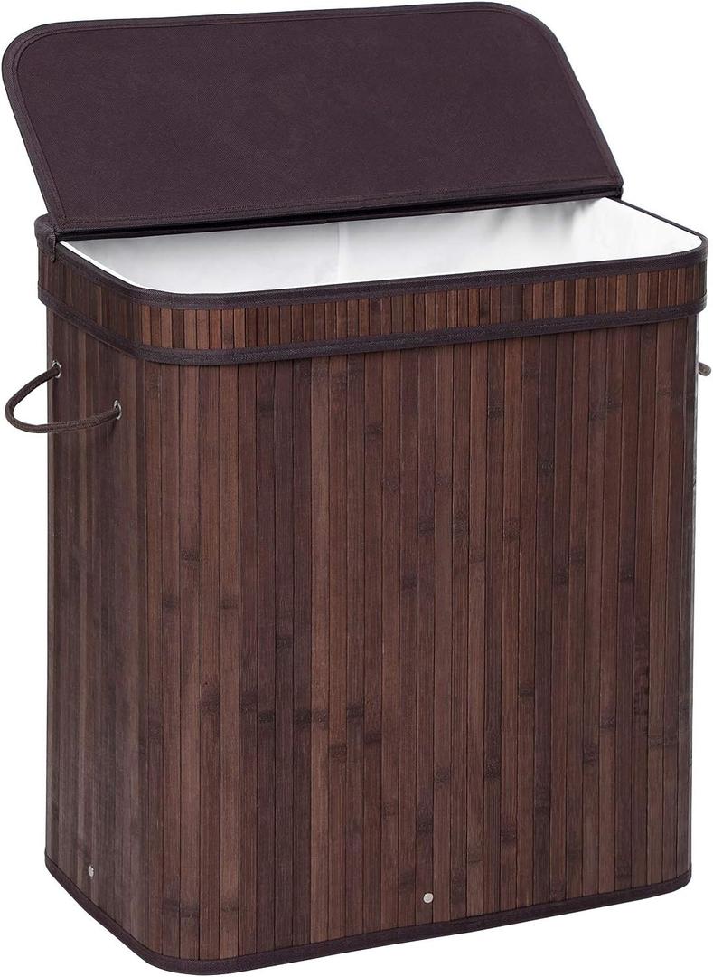 SONGMICS Laundry Hamper with Lid, Bamboo Laundry Basket with Handles, Foldable Storage Basket for Laundry Room, Bedroom, 100L, Brown ULCB063K02