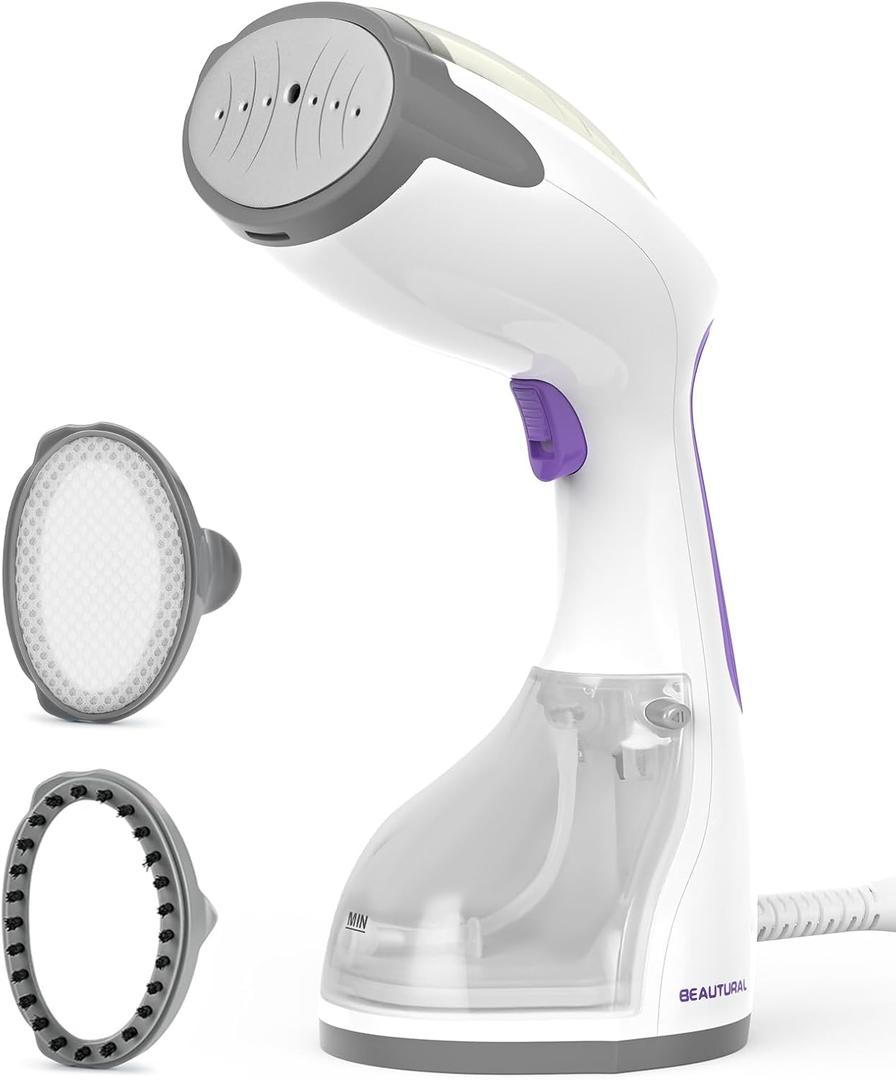 BEAUTURAL Steamer for Clothes, Portable Handheld Garment Fabric Wrinkles Remover, 30-Second Fast Heat-up, Auto-Off, Large Detachable Water Tank (Purple)