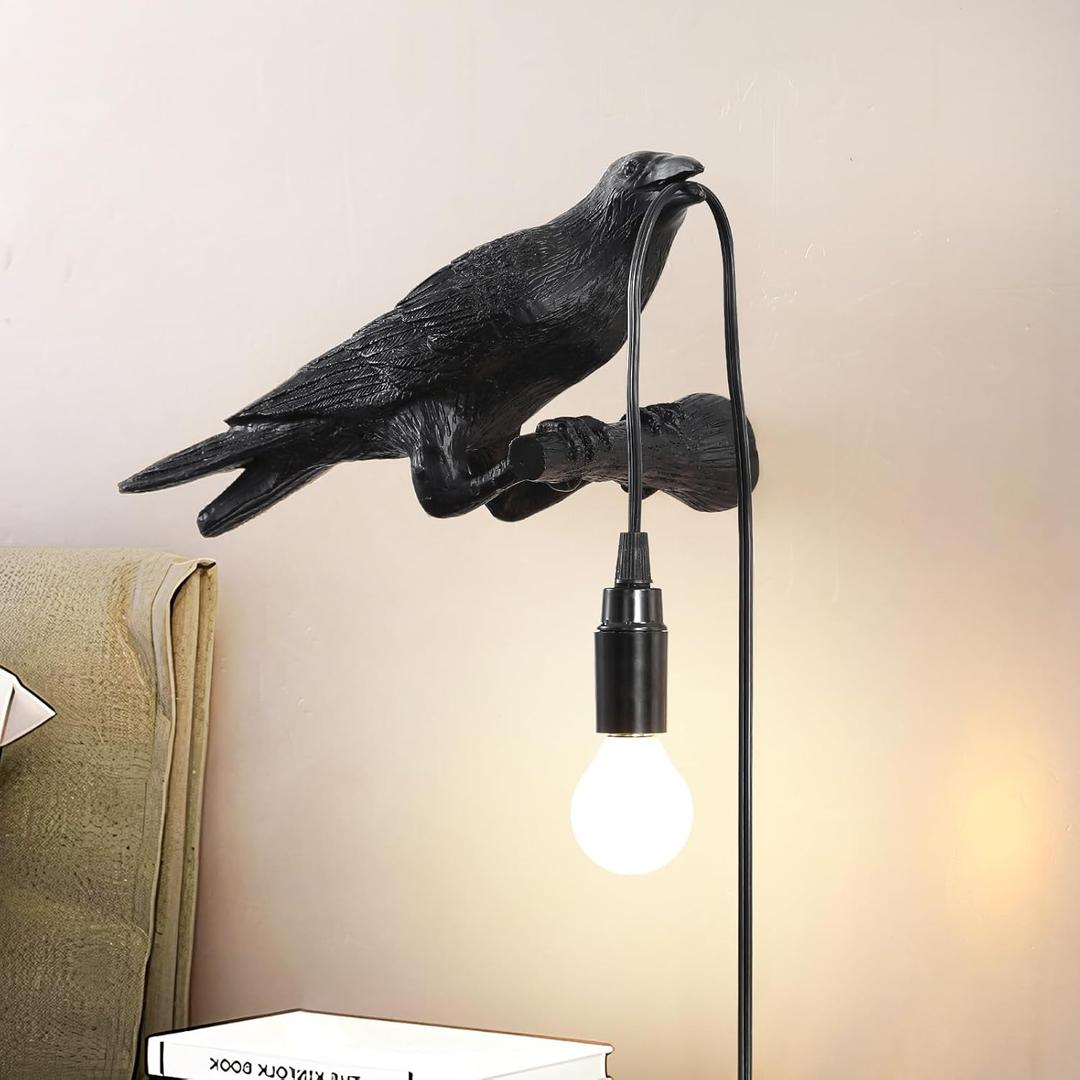 Raven Table Lamp, Gothic Crow Lamp, Adjustable Birds Table Light, Wall Sconce Lamp Light for Bedroom Living Room, Lifelike Resin Raven Decoration, Modern Table Lamps Brithday GIF