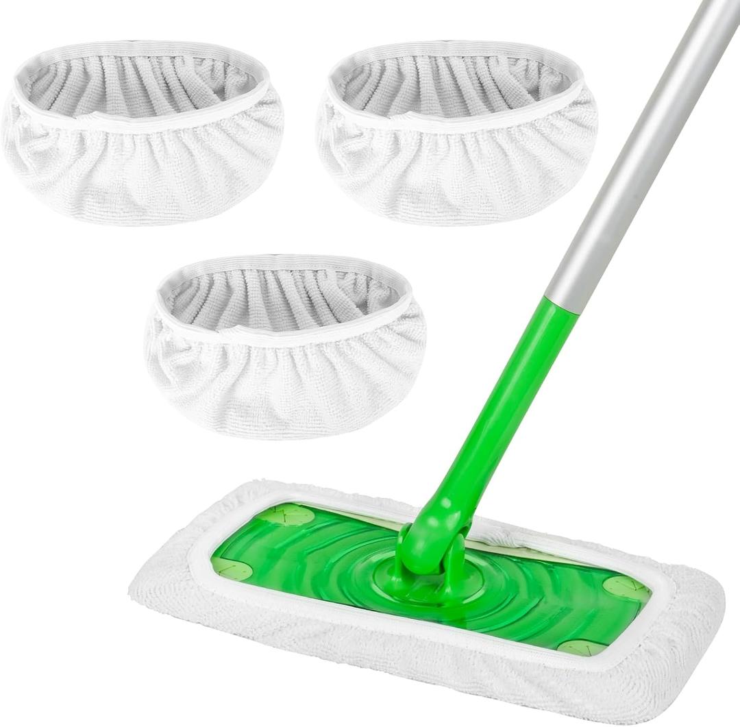 3 Pack Reusable Flat Mop Pads Compatible with Swiffer, Wet & Dry Mop Cover, Washable for Surface & Hardwood Floor Cleaning