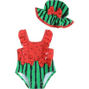 NZRVAWS Newborn Baby Girl Swimsuit One Piece Toddler Girl Bathing Suit with Hat Ruffled Bikini Infant Girls Swimwear, Size: 3-6 Months