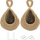 PATIKIL Hanging Fruit Baskets for Kitchen, 2 Pack Mini Size Teardrop Home Decor Storage Hand-Woven Hanging Baskets for Garlic Potato Vegetable, Brown