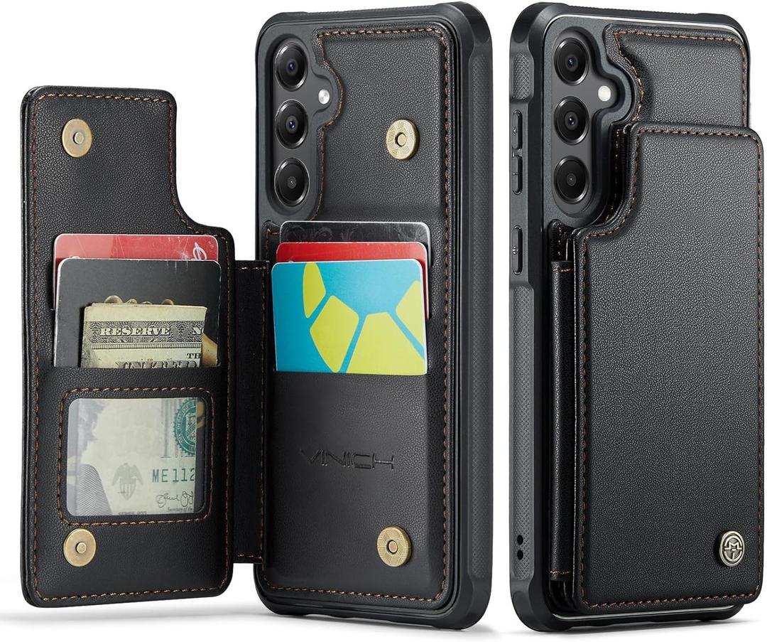 Vinich for Samsung Galaxy A16 Wallet Case with Card Holder, RFID Blocking Credit Slots Kickstand Shockproof Phone Cover Fit for Galaxy A16 6.7" Black