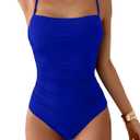 Eomenie One Piece Swimsuit for Women Tummy Control Ruched Bathing Suit Square Neck Swim Suit (X-Large, Royal Blue)