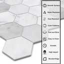 The Tiles Plaza 10-Sheet Peel and Stick Backsplash, Carrara White Hexagon Stone Composite Marble Looks Self Adhesive Wall Tile, Stick On Tiles for Kitchen Bathroom Shower, Cover 9 Sq Ft., 11.3" X 11.4"