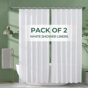 AmazerBath Shower Curtain Liner 2 Pack, 72 x 72 Inches PEVA Plastic Shower Liner with 3 Weighted Stones and 12 Rustproof Metal Grommet, Standard Size Lightweight Shower Curtain - White
