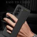 for Samsung Galaxy Z Fold 6 Case with Wrist Strap, Luxury Hard PC + PU Leather with Finger Wristband Shockproof Protective Case Cover for Samsung Galaxy Z Fold6.Wristband Black