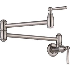 Pot Filler Faucet Brushed Nickel, ARCORA Modern Pot Filler Wall Mount 2 Handle with Double Joint Swing Arms Brass Stove Faucet