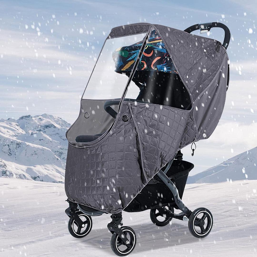 Baby Stroller Cold Weather Shield Winter Universal Windproof Stroller Rain Cover Protection Travel Baby Pram Rain Cover Pushchairs Accessories Dust Snow Protection Weather Shield for Outdoor (dark gray-thick)