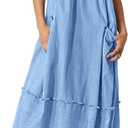 Cicy Bell Women's Denim Overall Dress Casual Adjutable Strap Back Drawstring Loose Jumper Bib Maxi Dresses with Pockets S