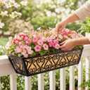 2 Pack 24 Inch Deck Railing Planter Box - Window Boxes Planters with Adjustable Brackets Coco Liners Balcony Planters Railing Hanging for Window Flower Boxes Outdoor Garden Decor