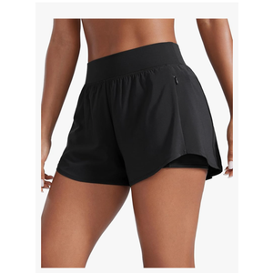 2 in 1 Double Layer Running Shorts for Women 3" - High Waisted for Athletic Tennis Workout with Zip Pockets Size XXL