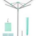 SONGMICS Umbrella Clothesline, Rotary Washing Line, Foldable Heavy-Duty Outdoor Clothes Drying Rack with Clips, Cover, Ground Anchor, 164 ft (50 m) Long for 5 Loads of Laundry, Silver ULLR307EZ01