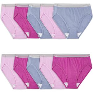 Fruit of the Loom Women's Cotton Blend Hi Cut Brief (8, 10 Pack - Colors May Vary)