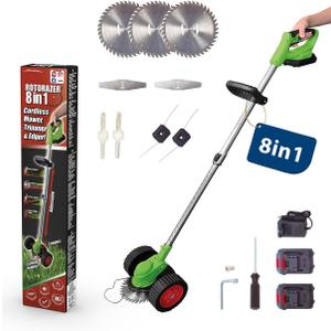 Rotorazer 8-in-1 Garden Tool Set 23-Piece Battery Grass Trimmer, Lawn Edging Cutter, Brush Cutter with 2 Batteries, Adjustable Cutting Depth, 7 Razor-Sharp Blades, Extendable Telescopic Rod
