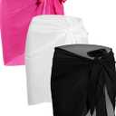 3 Pieces Beach wrap Sarongs Women Cover ups Swimsuits Wraps for Vacation (Black, White, Rose Red)