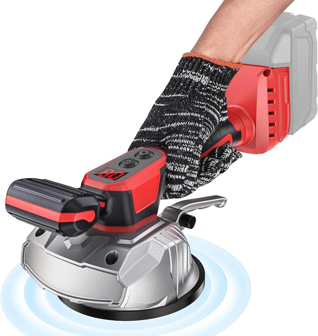 Ecarke Cordless Tile Vibration Leveling Machine Compatible with Milwaukee 18V Battery,Portable Oscillating Tool 18V with 8 Adjustable Speed,Suction Cup,Digital Display,for Floor,Tile,Wall (Tool Only) (Red)