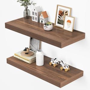 Dreamland 32" Floating Shelves for Wall, 12" Deep Thicker Walnut Floating Shelves, Wall-Mounted Shelves for Bedroom, Living Room, Kitchen, Bathroom - Set of 2