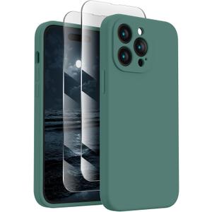 FireNova Designed for iPhone 14 Pro Max Case, Silicone Upgraded [Camera Protection] Case with [2 Screen Protectors], Soft Anti-Scratch Microfiber Lining Inside, 6.7 inch, Midnight Green