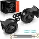 A-Premium Dual Snail Horn High Low Universal Electric Horns - 12V 110dB - Compatible with most Passenger Cars, Commercial/Off-Road Vehicles, Gas Cars, Electric Cars, Motorcycles & Trucks, 80 mm