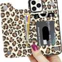 LETO for iPhone 12 Pro Max Case,Flip Folio Leather Wallet Cover with Fashion Flower Designs for Girls Women,Built-in Card Slots Kickstand Protective Phone Shell Brown Leopard
