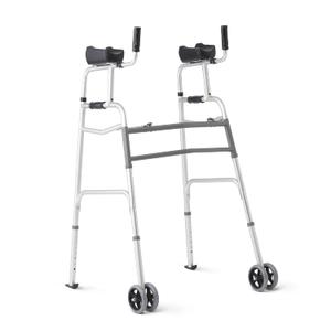Medline Upright Walker with 5 Dual Wheels, Forearm Walker with Armrests, Height Adjustable, 300lb Weight Capacity, Height Adjustable 46-53", 31" Wide