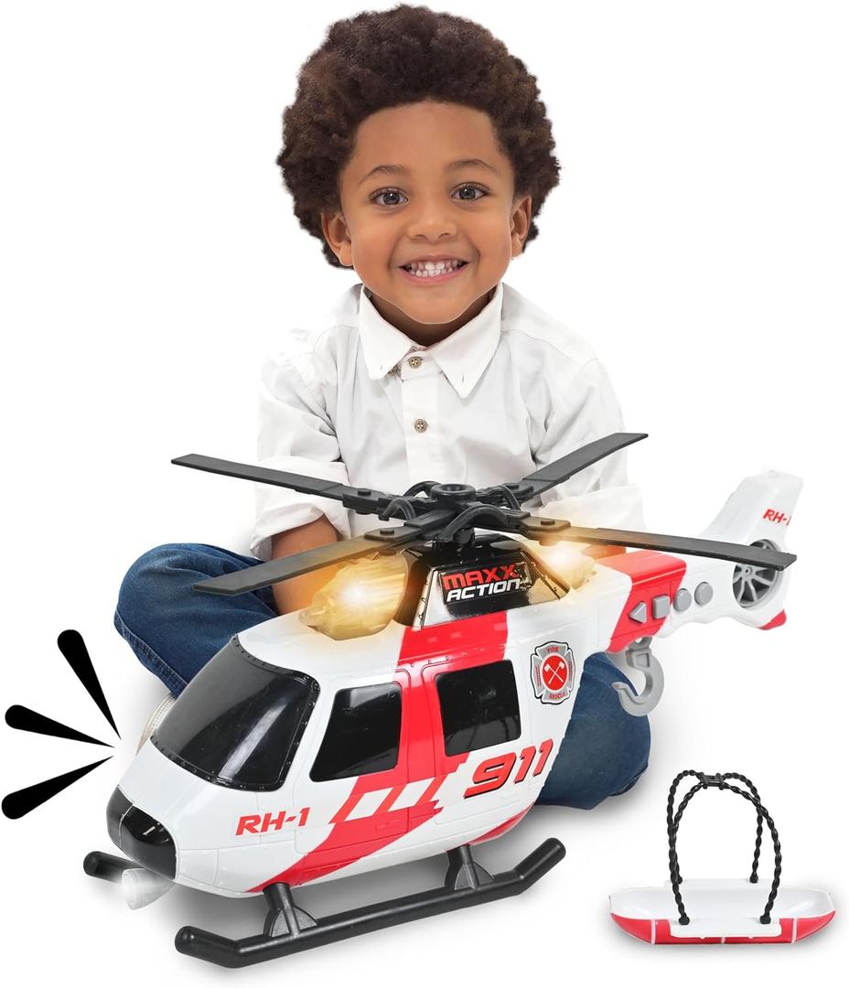 Sunny Days Entertainment Maxx Action Large Helicopter - Lights and Sounds Vehicle with Motorized Turbine and Spinning Rotors